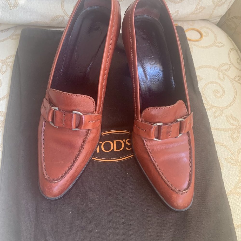 Tod's Leather Pump, brown, size 39, 3 inch heel
